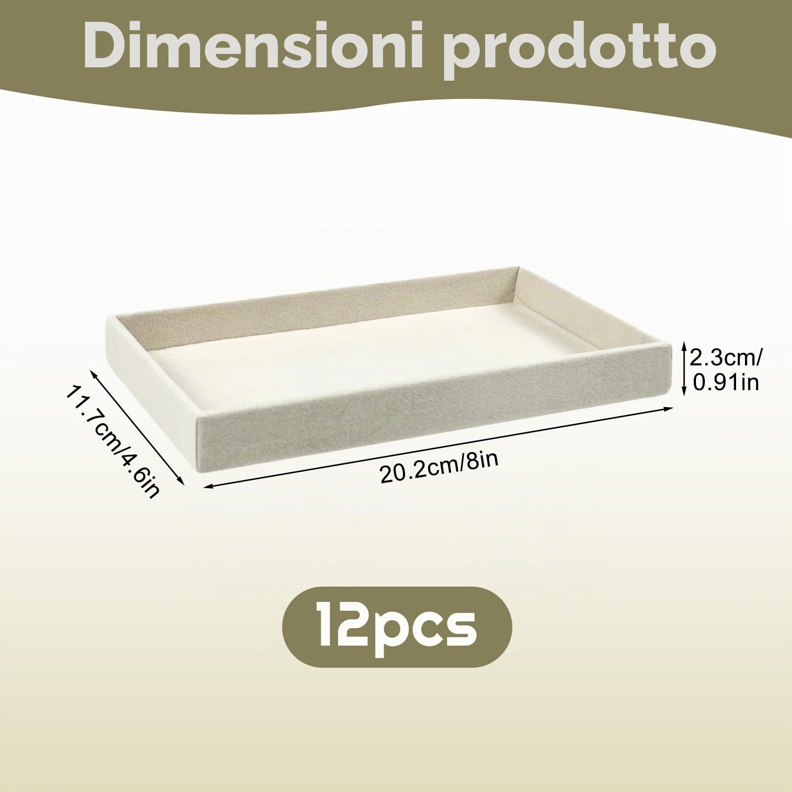 Confezione da 12 vassoi per gioielli in velluto, 21,1 x 12,7 x 2,5 cm, inserti organizer premium impilabili per cassetti portaoggetti per donne e ragazze, vassoi beige per esposizione e conservazione