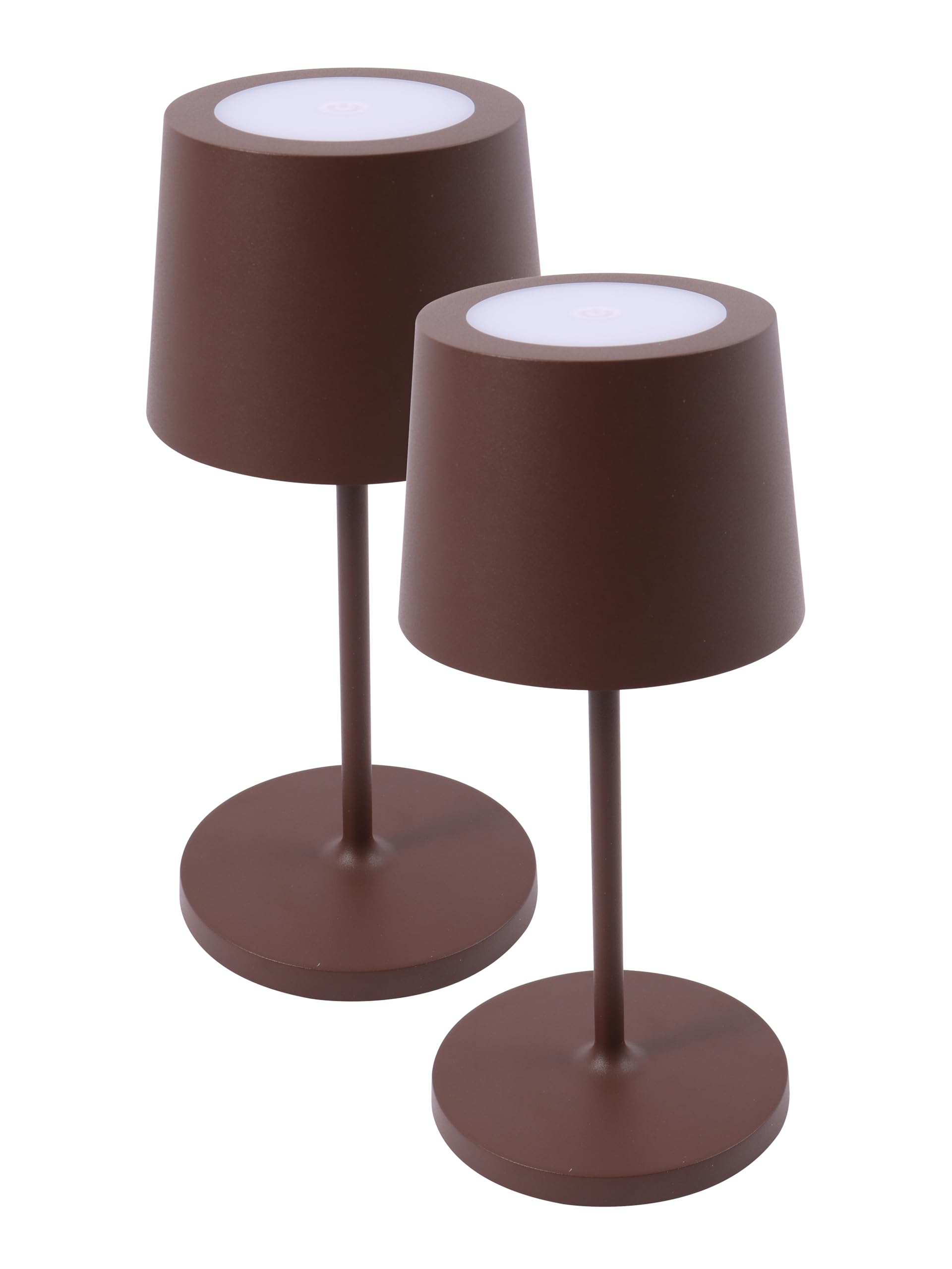 METRO Professional Lampe de table LED SANA II, set de 2, alu/polycarbonat, Ø 11.5 x 25cm, connexion USB, contrôle tactile, dimmable, étanche, marron