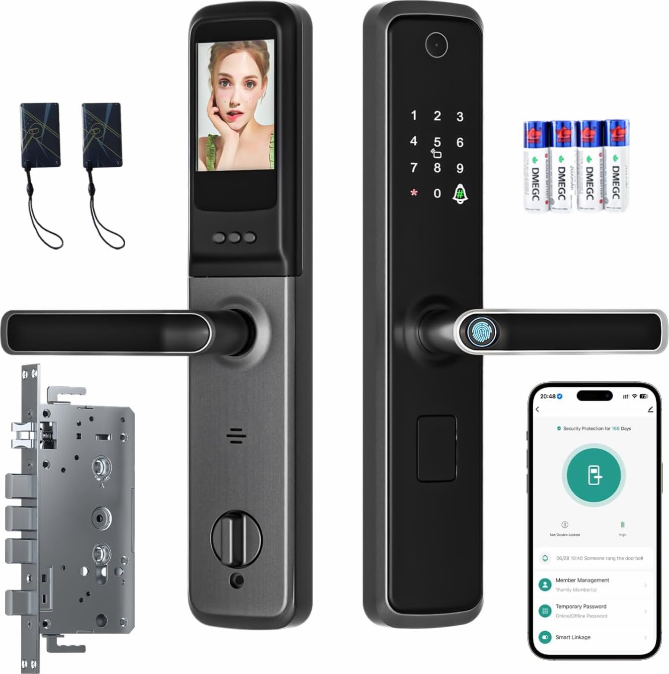Makayuron Smart Door Lock, Cateye ,Fingerprint ,Keyless Entry with Handle - Electronic Digital Lock with Keypad - TuyaWiFi battery included (S07, Black)