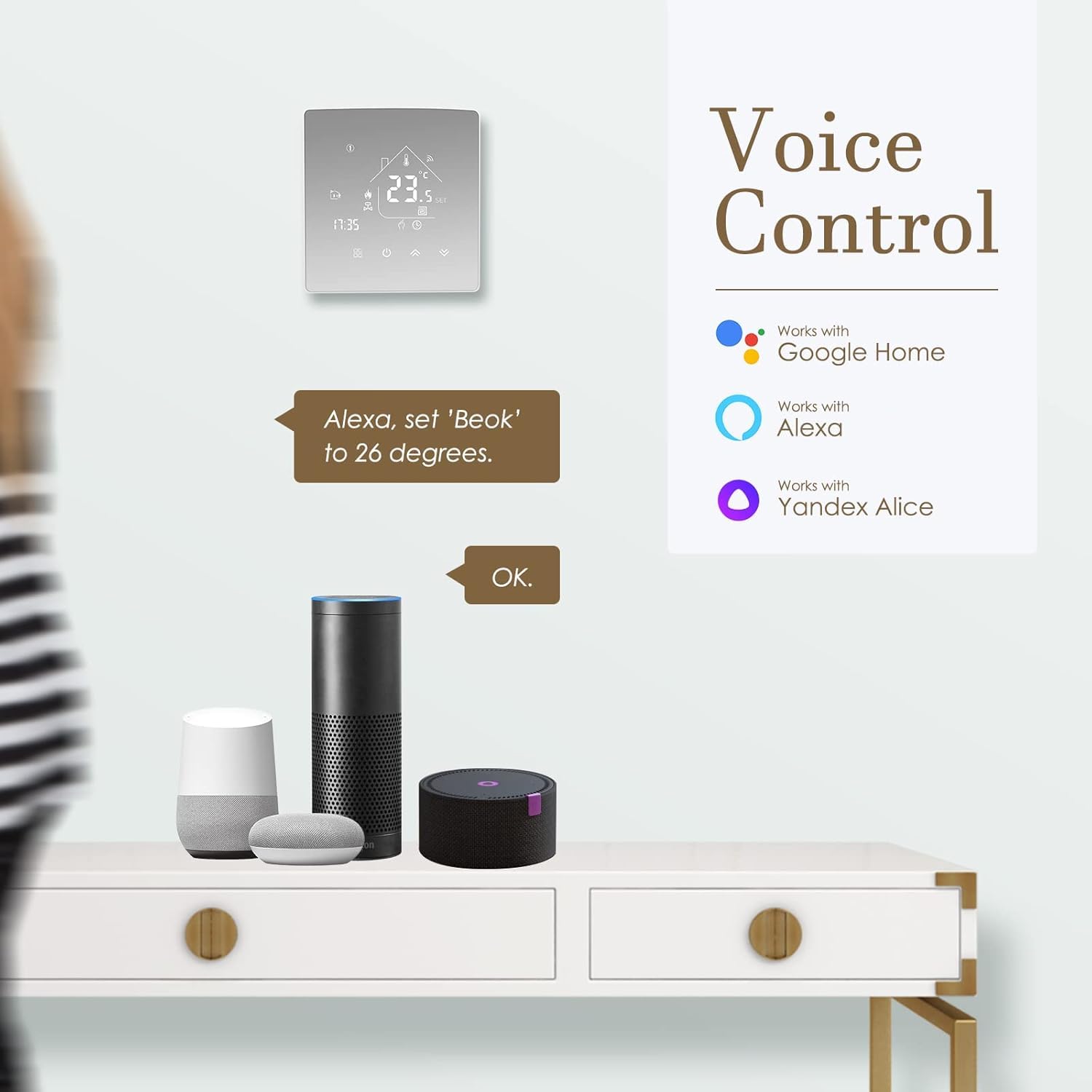Beok Tuya Smart Thermostat Room Wifi Thermostat for Electric Floor Heating Compatible with Alexa, Google Home 16A TGR85WIFI - Image 3