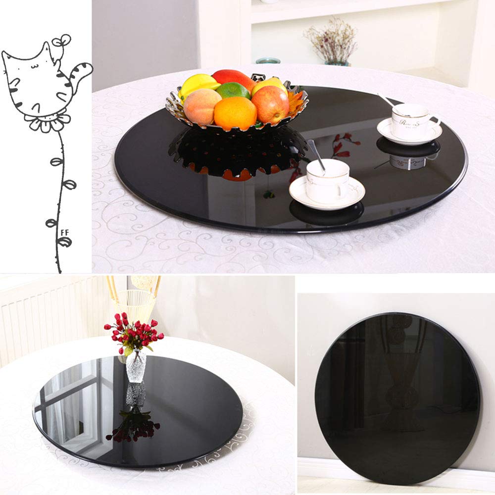 Plateau tournant Rond en Verre trempé,Grande Cuisine paresseuse de 50 cm,Plateau Rotatif Robuste pour Table à Manger d'hôtel de 120 cm,avec roulement Silencieux,épaisseur 10 mm (Noir)