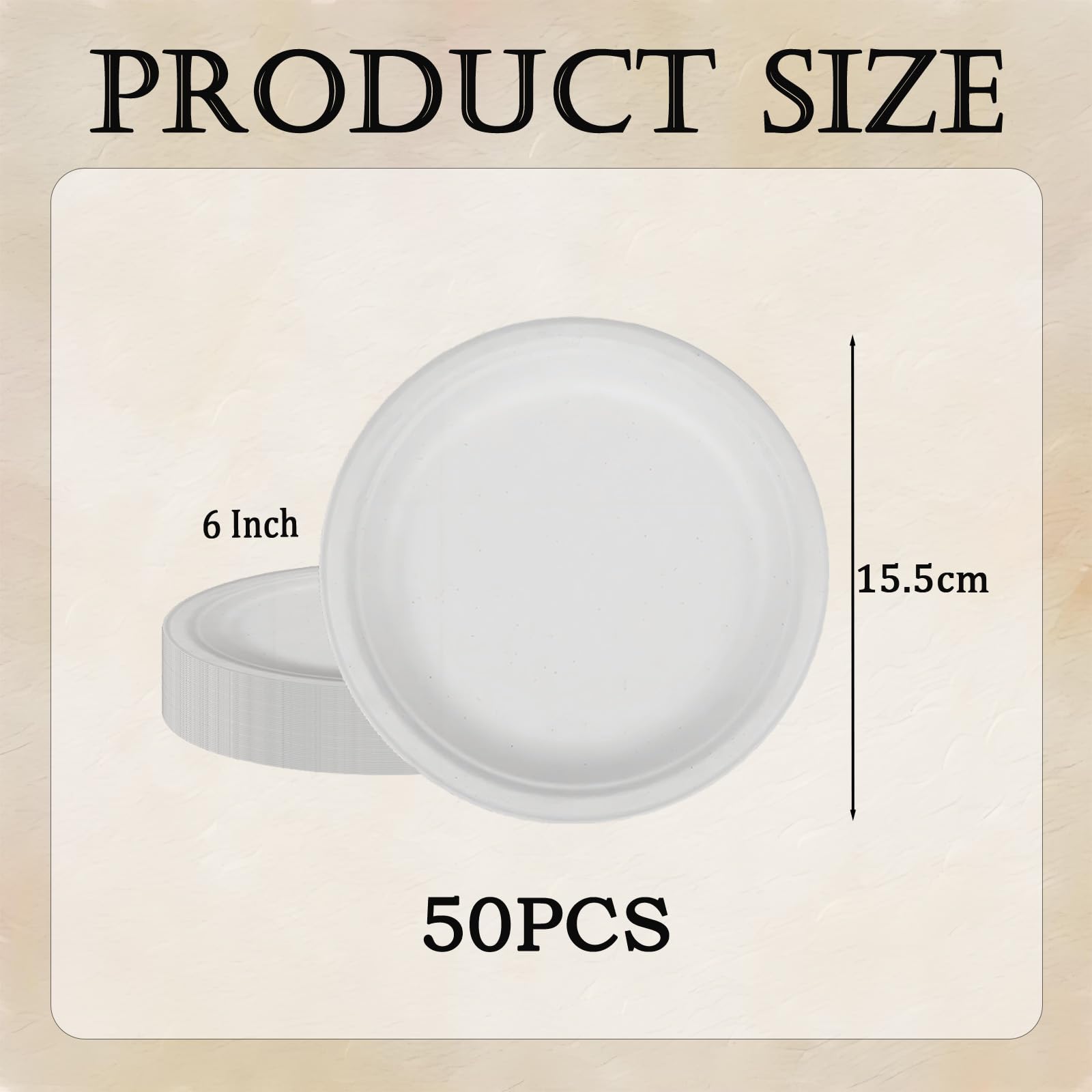 6inch Small White Paper Plates Compostable Plates,50Pcs Sturdy Sugarcane Party Paper Plate,Eco-Friendly Super Rigid Biodegradable Bagasse Plates,Heavy Duty Strong Disposable Plates for Party - Image 2