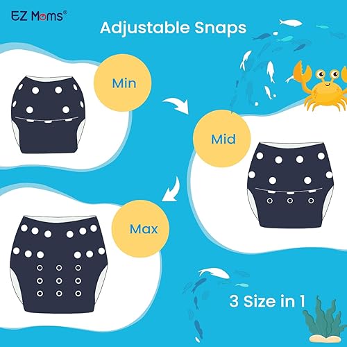 Miniatura 5 de EZ Moms Pañales de natación reutilizables para bebé, 2 unidades, tamaño grande, ajustable, lavable, talla única, con una toalla de gamuza para bebé,
