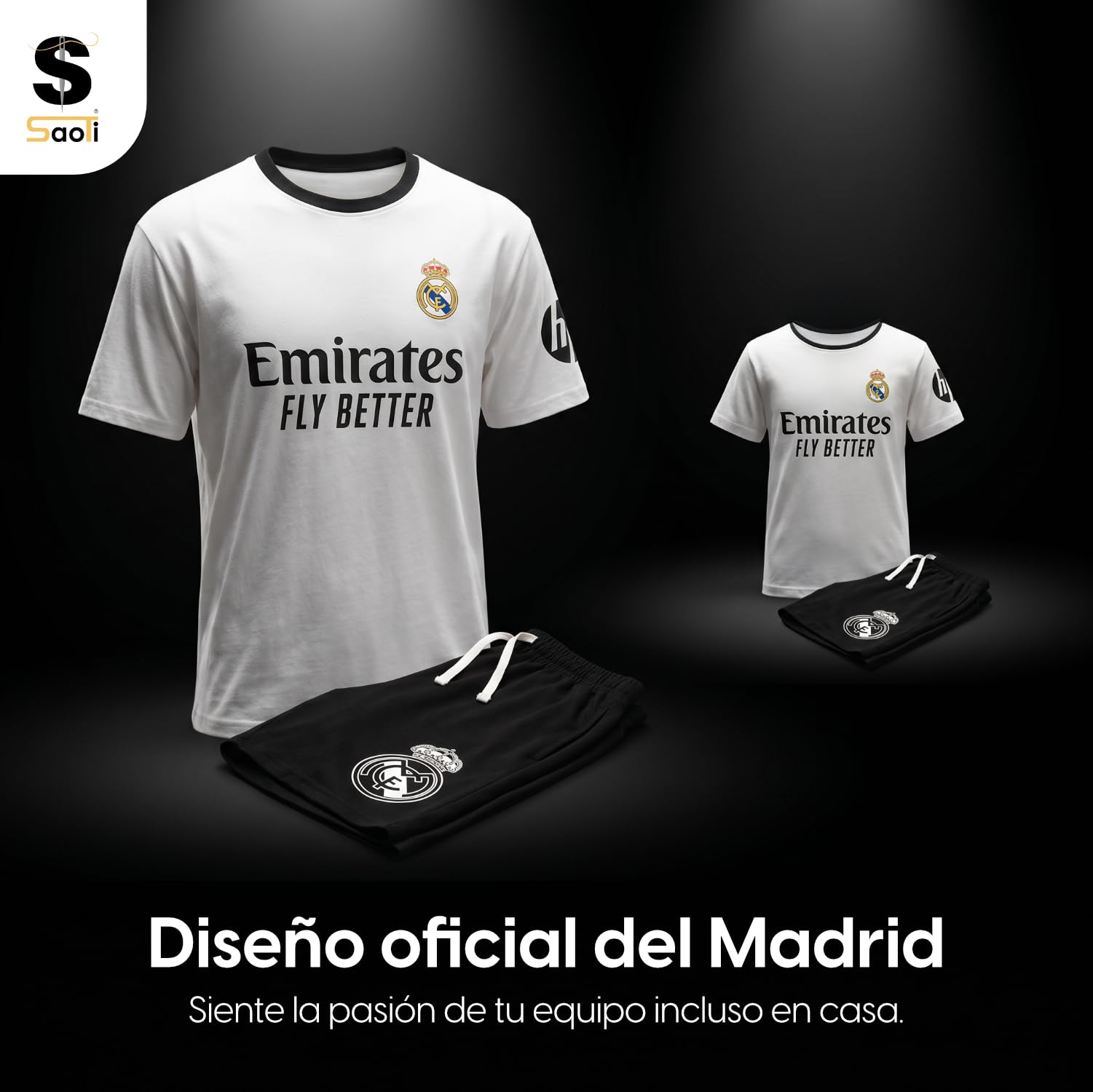 SaoTi Pijama Algodón Niño Madrid Fútbol Camiseta y Pantalón Corto Verano – Pijama Corto Cómodo y Fresco Adulto y Niño – Pijamas Verano Algodón Suave