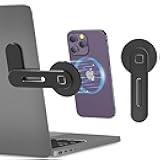 Adjustable Laptop Stand, Magnetic Phone Holder, Aluminum Slim Computer Monitor Side Mount Clip for iPhone MagSafe Series & All Phones, Portable Foldable Computer Expansion Bracket, Black