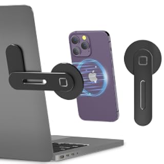 CloudValley - Soporte ajustable para laptop, soporte magnético para teléfono, clip lateral delgado de aluminio para monitor de computadora para iPhone MagSafe Series y todos los teléfonos, soporte | Aluminum Slim Monitor Side Mount Clip for iPhone MagSafe & All Phones, Portable Foldable Computer Expansion Bracket, Black