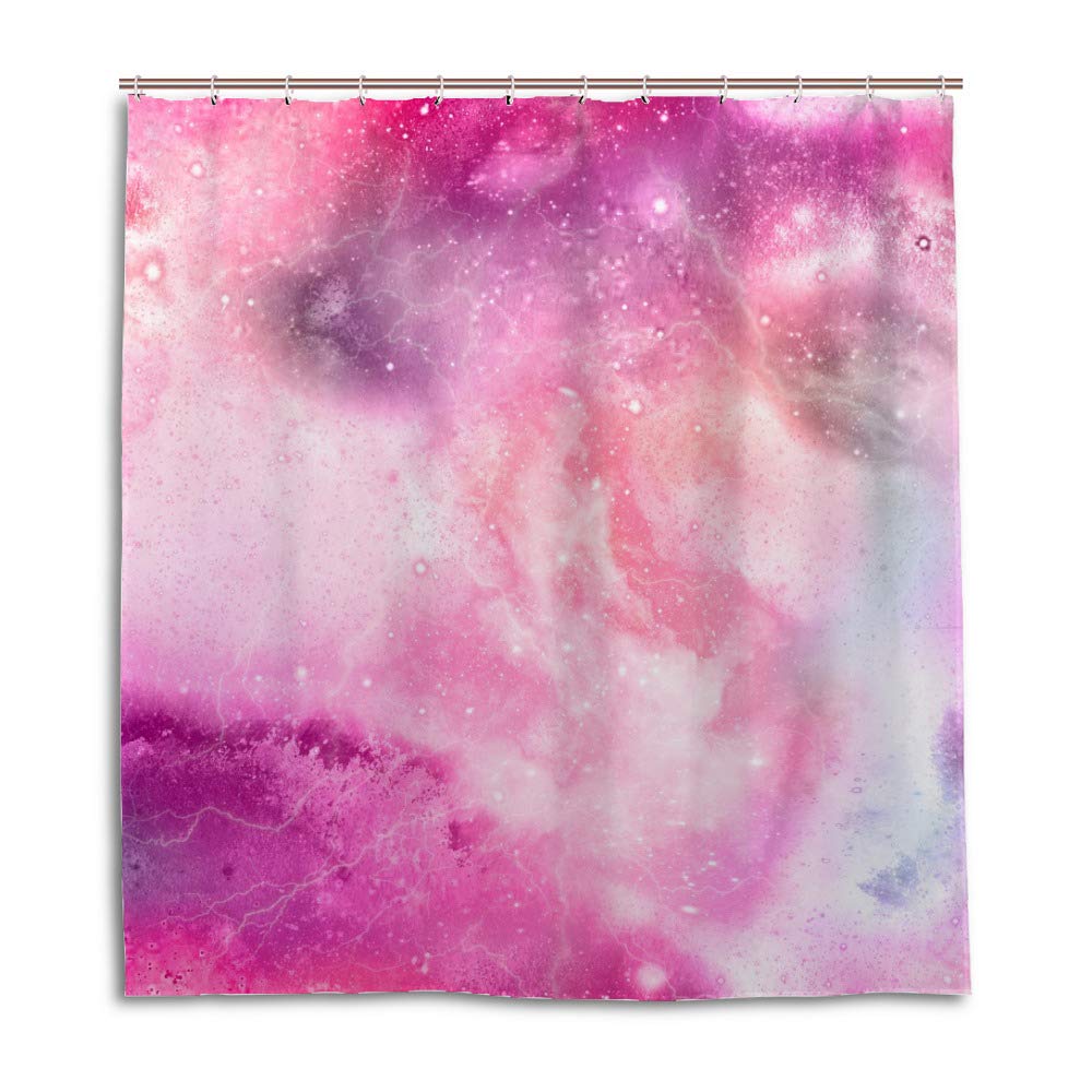 Rideau de douche anti éclaboussures polyester rose lavable machine