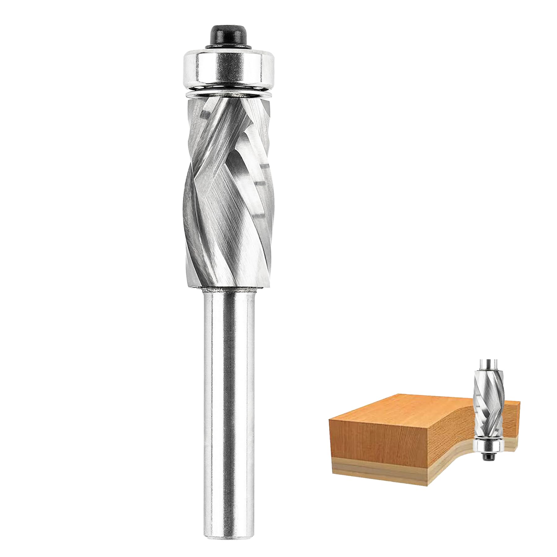 SpeTool Spiral Bündigfräser 8mm Schaft Kompressions Cut Fräser für Oberfräse 12mm Schnittdurchmesser 25mm Schnittlänge Kopierfräser mit Anlaufring Oben VHM zum Holzbearbeitung Zurechtschneiden