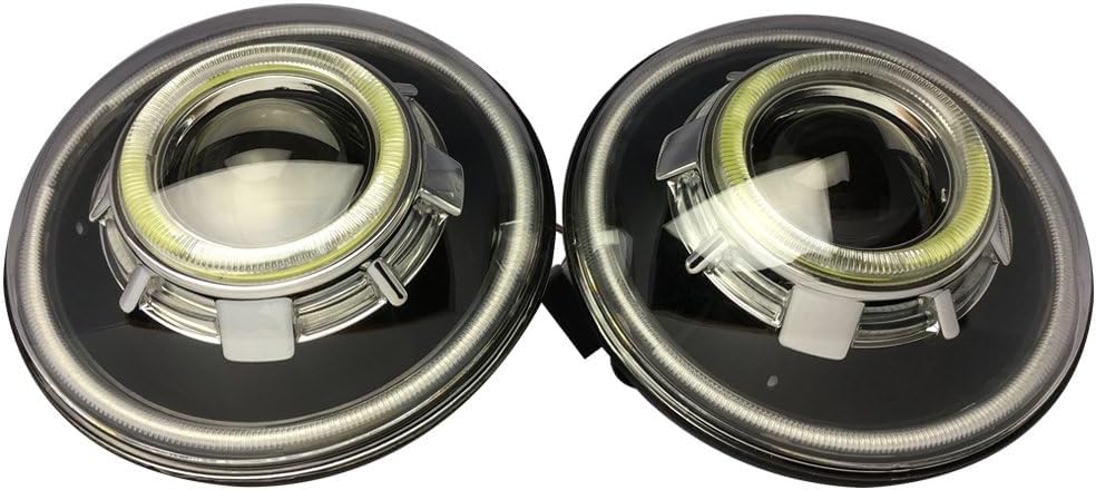 7" Inch Demon Eye LED Projectors Headlights Round 35W w/Angle Halo Rings Electric light bulbs For Wrangler JK 2007-2018 DOT Approved(C)