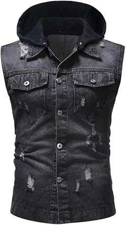Mens denim vest with hood Clearance