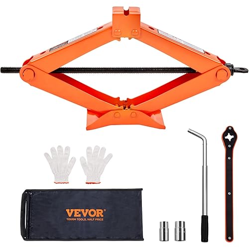 VEVOR Scissor Jack, 2.5 Ton/6613 lbs Scissor Car Jack with 3.7"-17.1" Lifting Range, Heavy Duty Tire Changing Kit, Includes Ratchet Wrench, Lug Wrench & Socket, Fits Most Cars Trucks Sedans SUV MPV