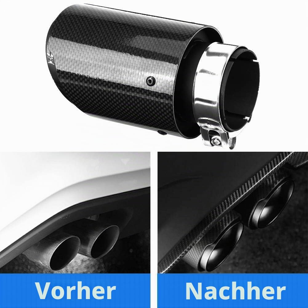 1 Stück Auto Edelstahl & Kohlefaser Auspuffrohr Schalldämpfer Endspitze Endrohr für die meisten Autos mit 60 mm Rohrdurchmesser
