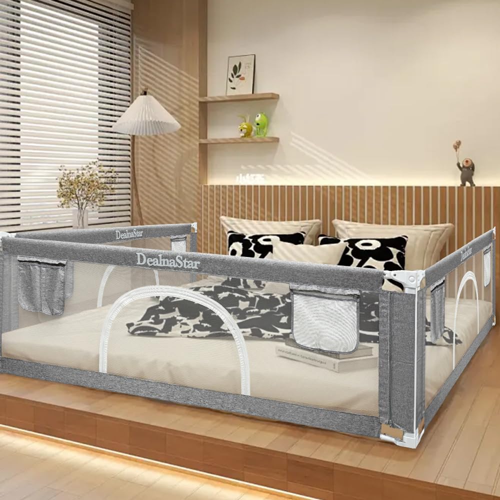 Barandilla de cama para niños pequeños y niños, protector de cama de seguridad ajustable de 53 pulgadas con 28 engranajes de altura, barandilla universal para colchones individual