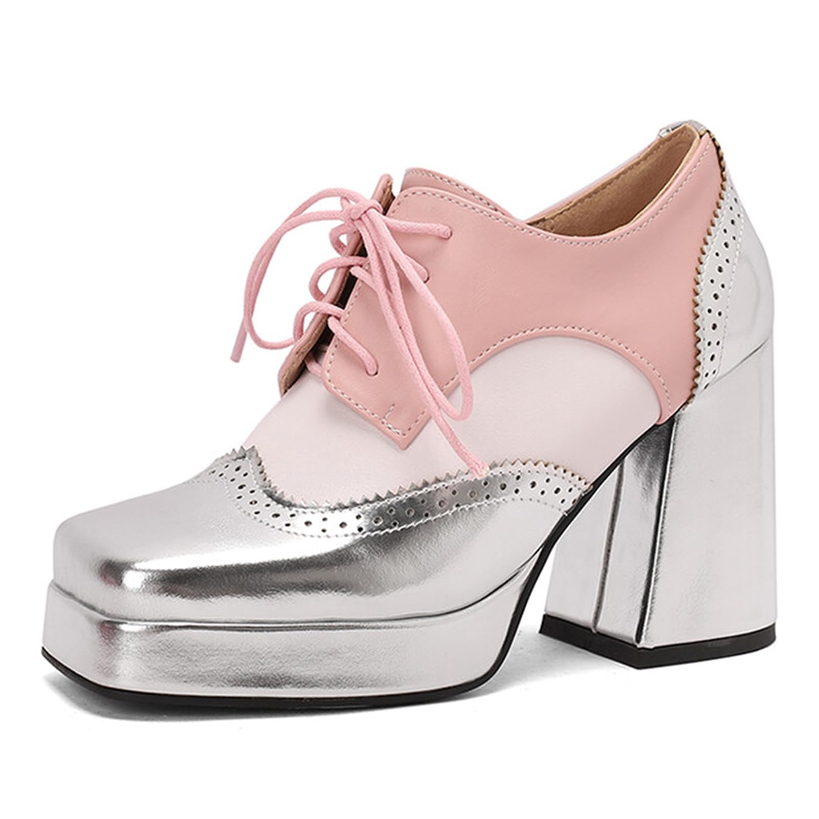 Alyaafifa Chunky Heel Platform Loafers for Women Lace Up High Heel Booties Pumps Closed Square Toe Dress Shoes