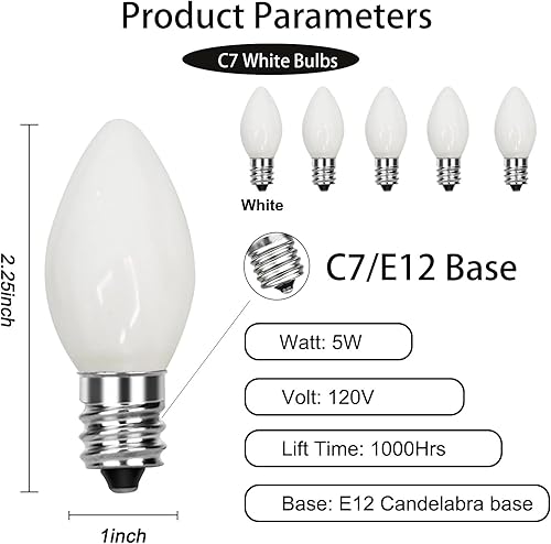 Vista 53 de GOOTHY Paquete de 25 bombillas de repuesto C7 multicolor de Navidad, bombillas de cerámica multicolor para Navidad, exteriores, patio