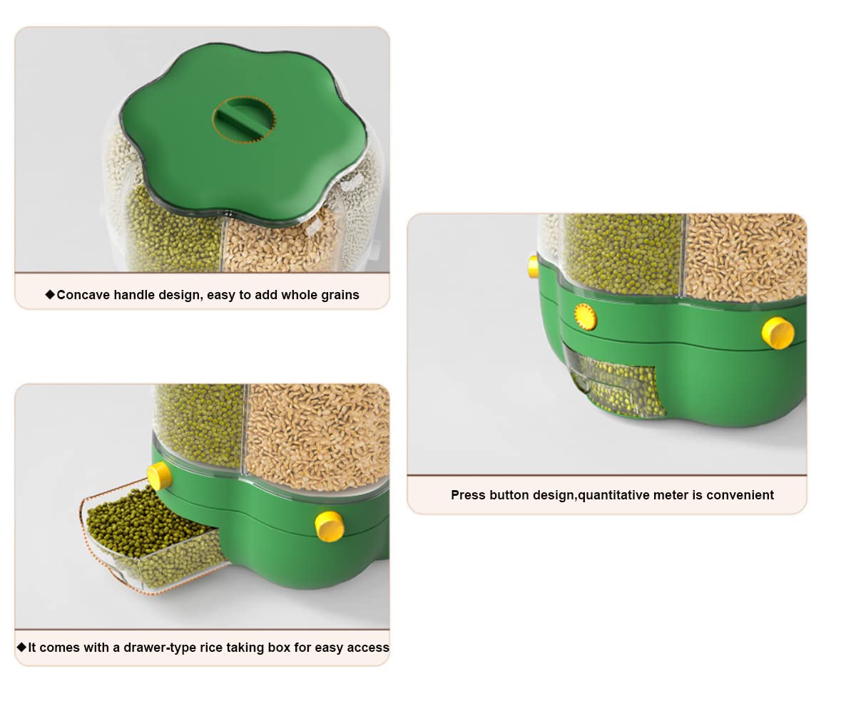 Distributeur Riz Et Céréales Rotatif 360° à 6 Grilles - Rangement Hermétique Anti-Humidité