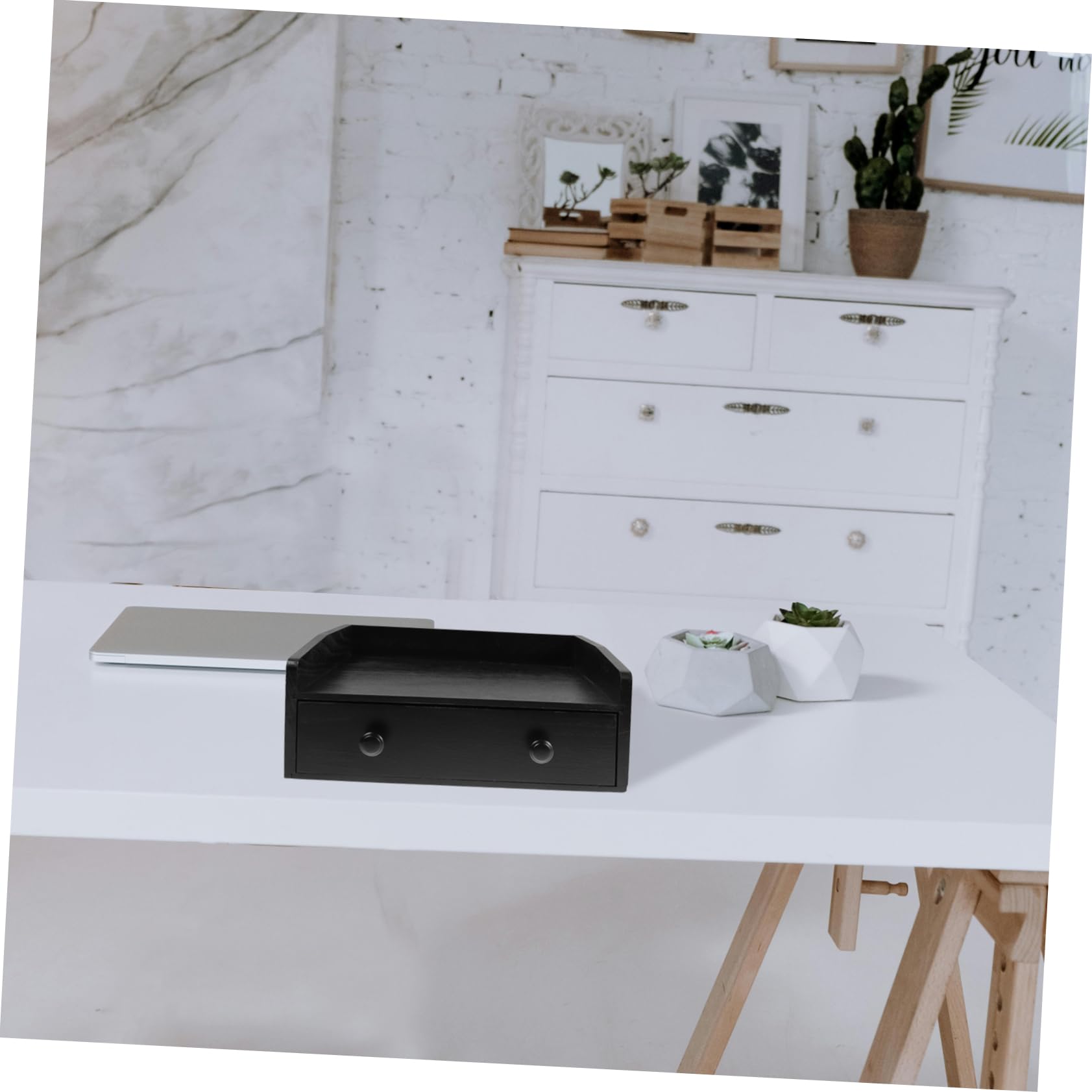 Cabilock Gabinete de Almacenamiento de Sobremesa de Madera Negra con Diseño Multifuncional y Cajones para Organizar Café E Ingredientes en Oficina o Decoración del Hogar