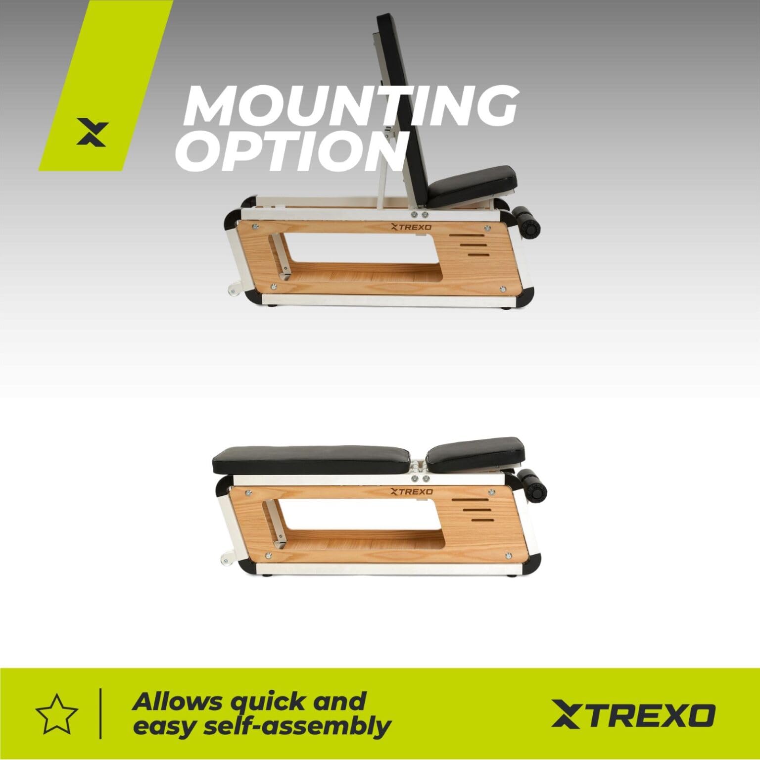XTREXO Storage Sylwan – verstellbare Bank für Krafttraining, Stahl-Holz-Konstruktion, bequeme Rückenlehne mit Schaumstoffpolsterung, für Brust-, Bizeps- und