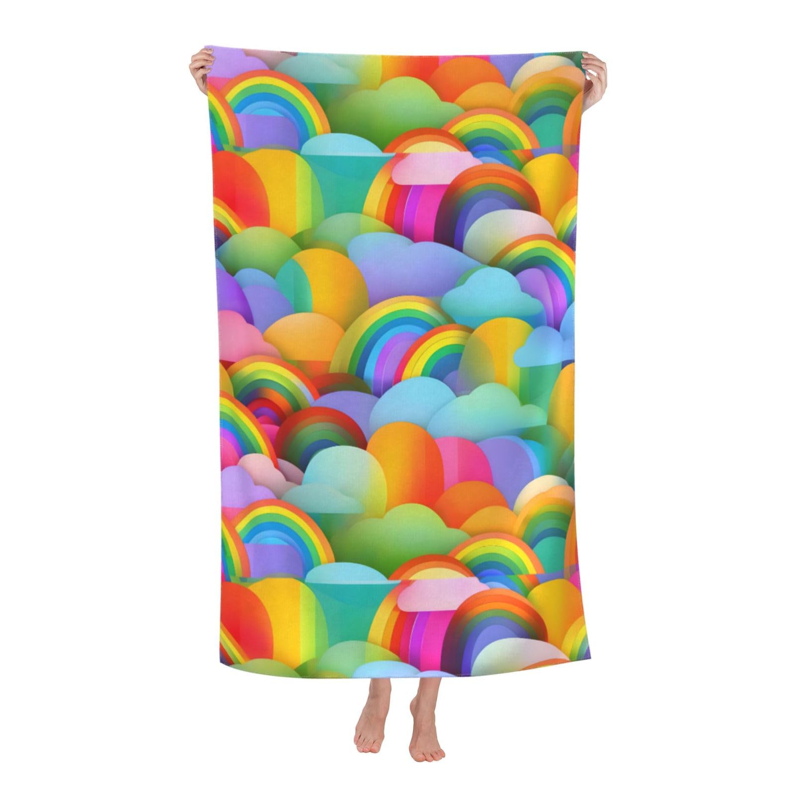Cbaaghh Rainbow Hearts Pattern Print Adult Beach Towels,Beach & Pool Towel,Beach Towels,Towels For Camping
