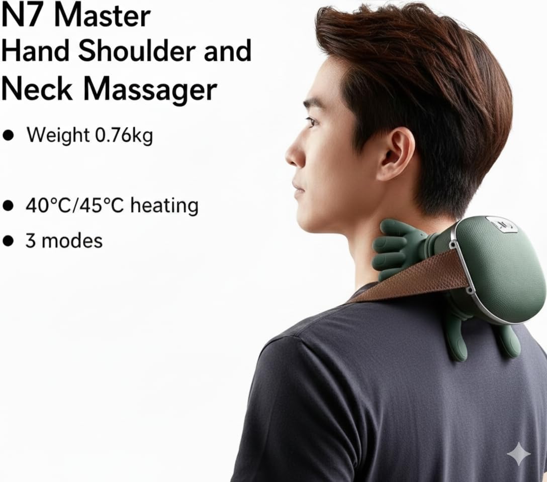 Massaggiatore Cervicale Elettrico con Impastamento Profondo, Riscaldamento Integrato, Massaggio Shiatsu per Collo e Spalle, Ricaricabile USB, Portatile per Casa e Ufficio