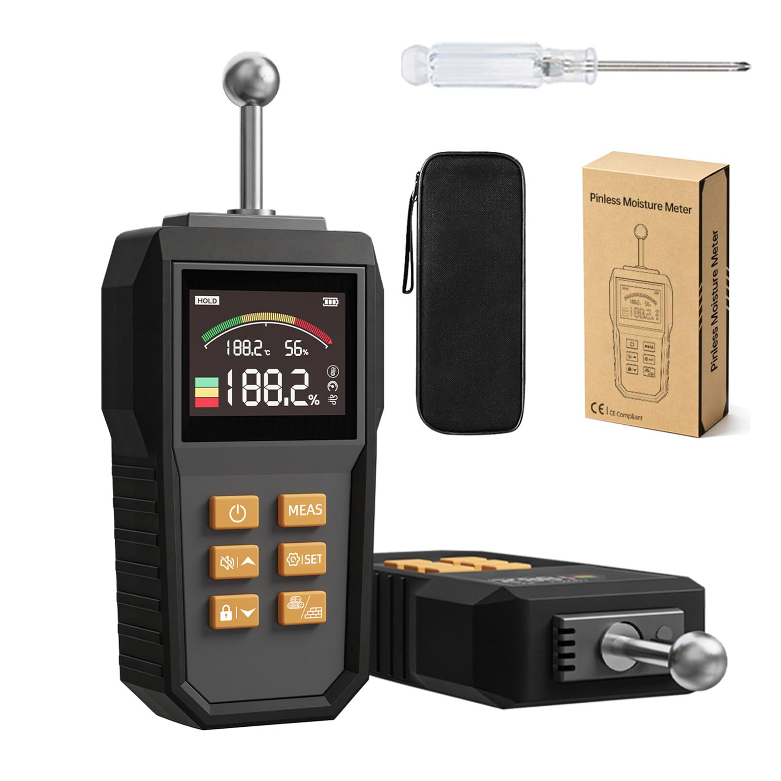 Medidor De Humedad De Hormigón Inductivo No Destructivo con Sonda De Bola, Profundidad De Detección De 5–40 Mm, con Alarma Sonora, Función De Retención De Datos Y Calibración Manual
