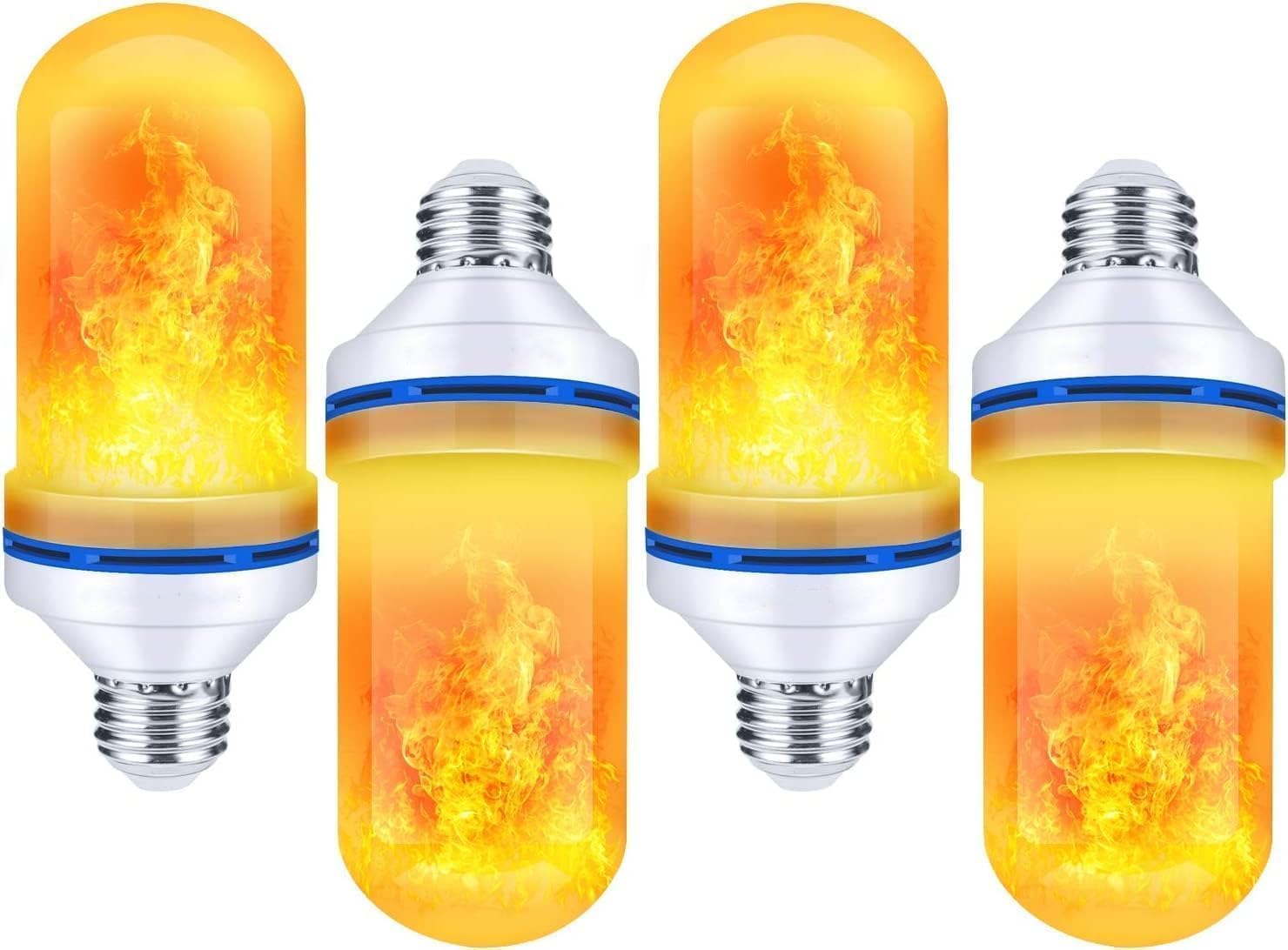 HUA QIANG WANG LED Flame Effect Light Bulbs, E27 Flickering Fire Light Bulbs with 4 Modes, Halloween, Christmas Flame Lamp for Outdoor Party Decoration (4-PACK)