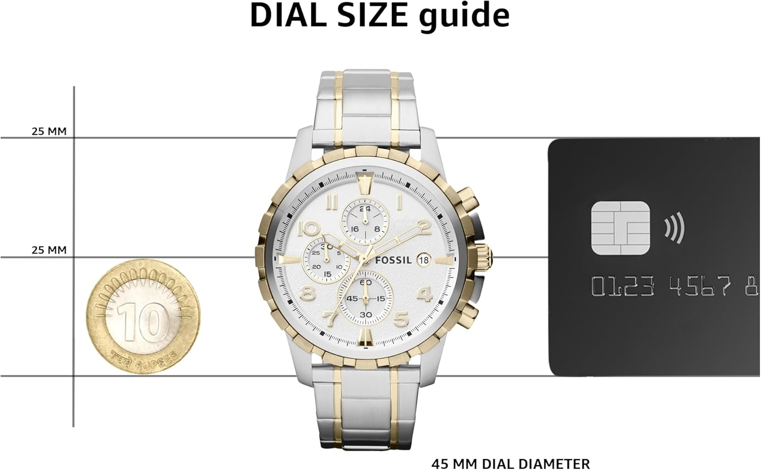 Fossil Dean Men's Dress Watch with Chronograph Display and Stainless Steel Bracelet Band 2T Silver/Gold