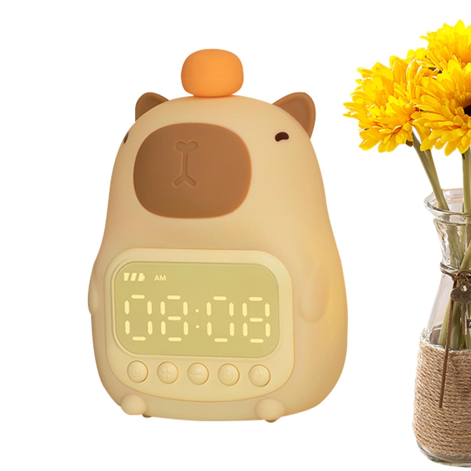 Wecker Capybara – Wecker aus Silikon, Capybara, Nachtlicht, wiederaufladbar, dimmbar, LED-Lampe, Meerschweinchen, niedlicher Wecker, Wecker für Nachtlicht, Vista Capybara, Digitaluhr,