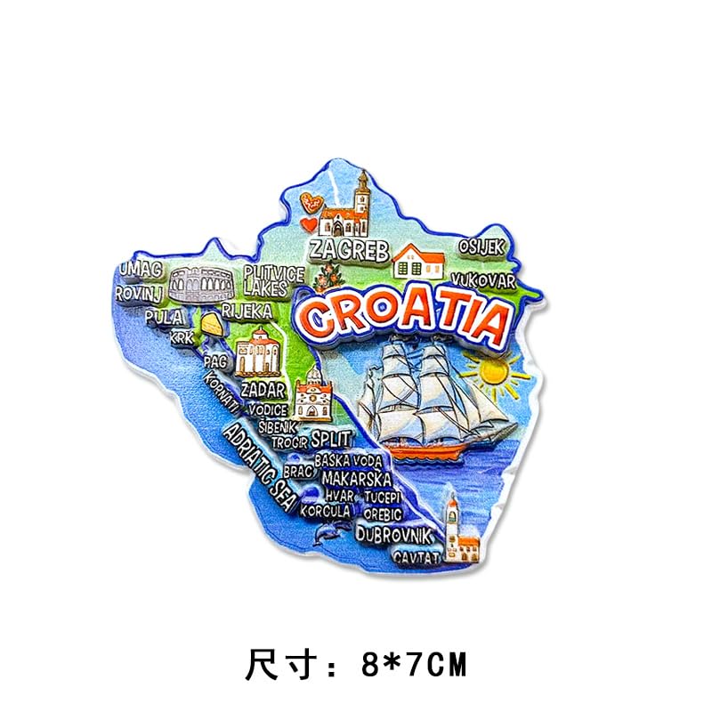 Imán de nevera mapa de Croacia, diseño turístico 8x7cm miniatura 3