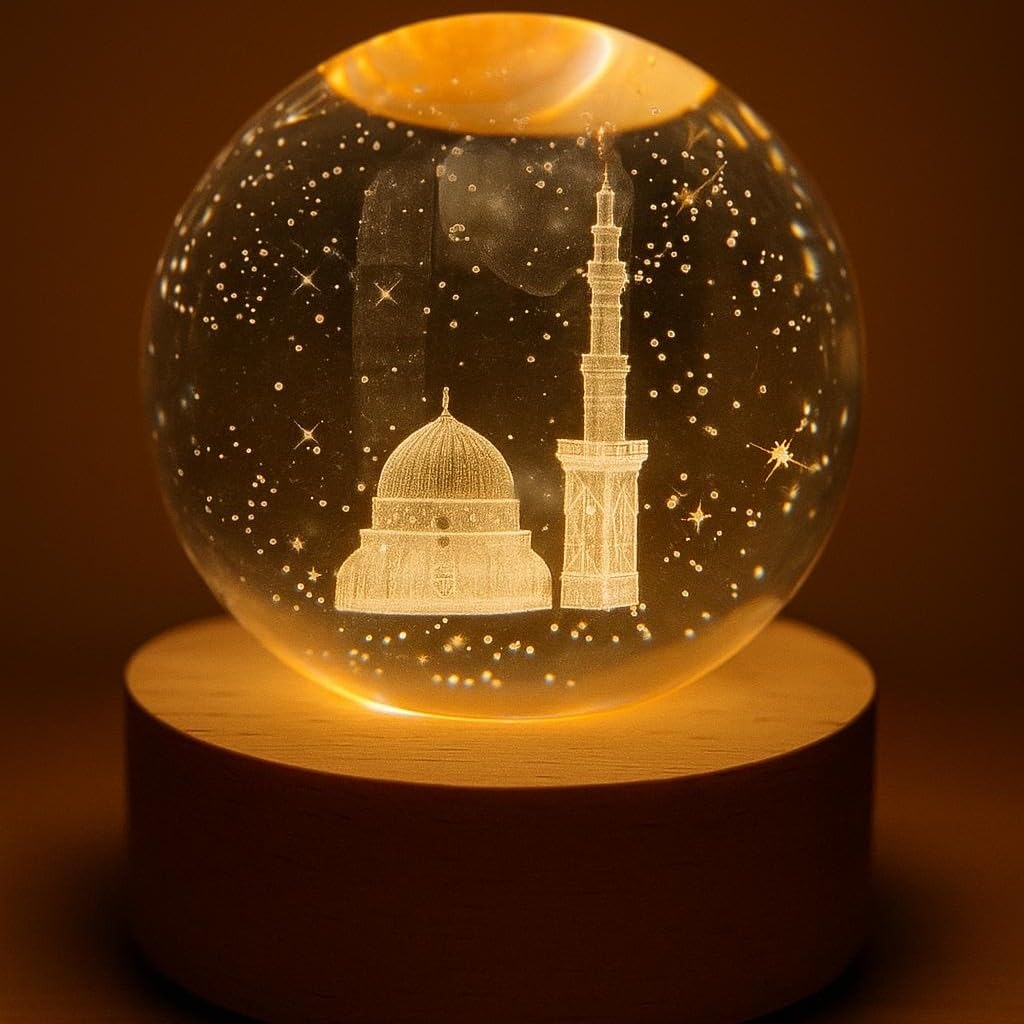 Islamic LED Crystal Ball Night Lamp, Decorative Table Lamp for Home & Gift, Gold Spiritual Light-image-44