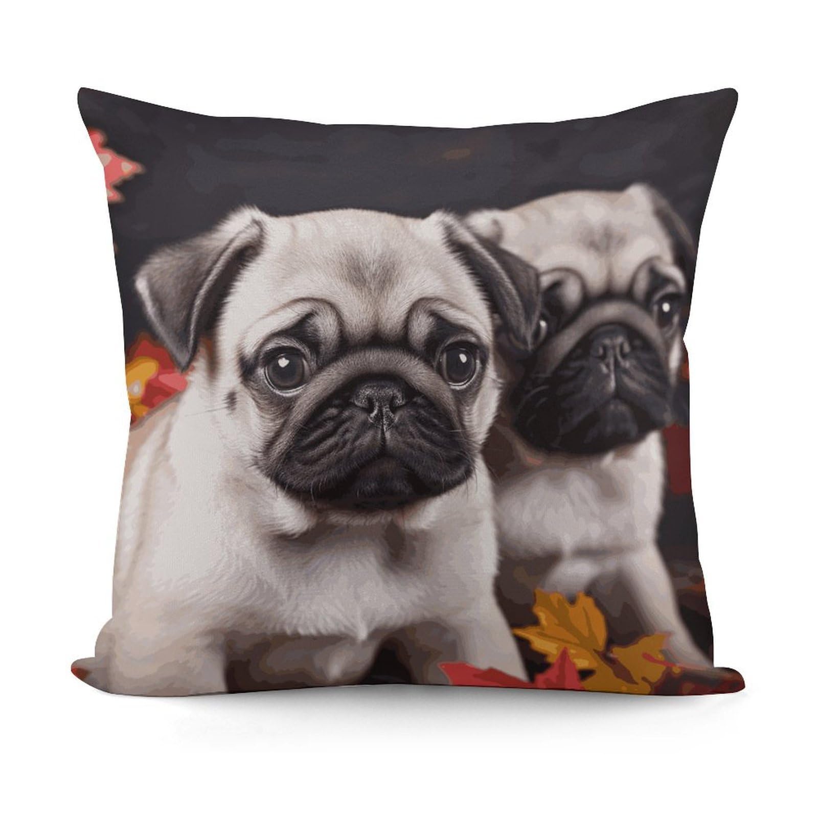 LZQPOEAS Puppys Pug Throw Pillow Cover 18x18 in Breathable Square Pillow Case Cozy Soft Pillowcase Protector Fashion Modern Couch Cushion Case for Living Room Bed Sofa Decor
