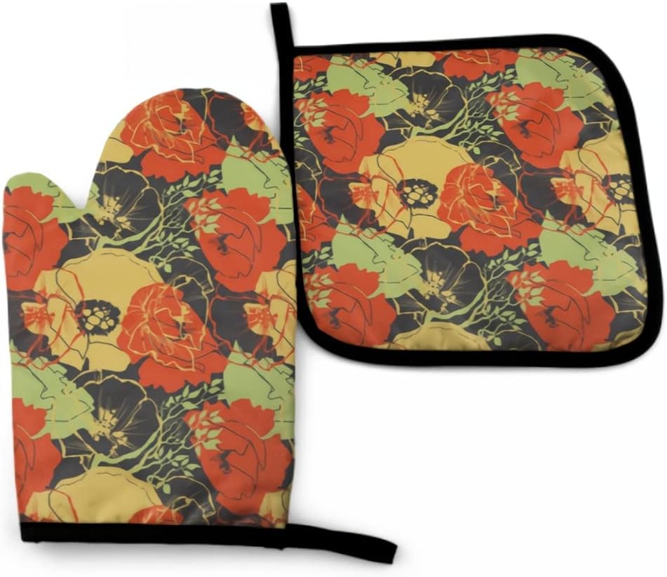 Oven Mitt and Pot Holder Set Heat Resistant Non Slip Kitchen Gloveslayer