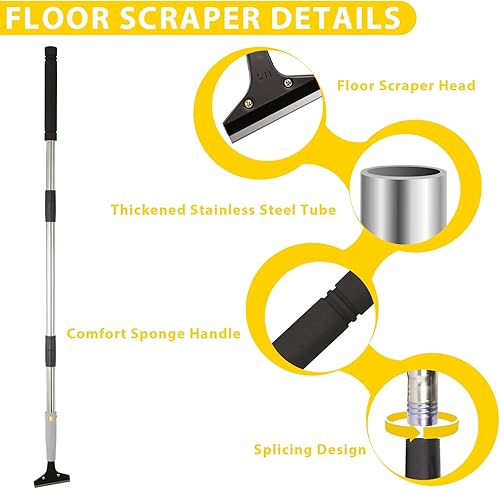 Miniatura 3 de Rascador de suelo de mango largo resistente, cuchillas raspadoras de piso de 4 pulgadas, herramienta raspadora de cocina de 31 a 61 pulgadas,