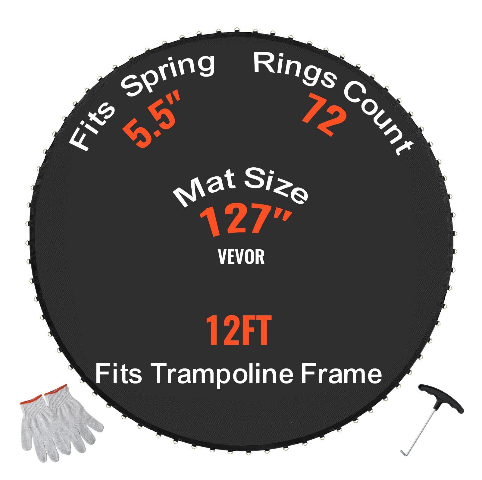 VEVOR Trampoline Replacement Mat Fits a 144" Frame, UV Resistant with Spring Tool and Durable V-Rings, Fits 5.5" Spring Length