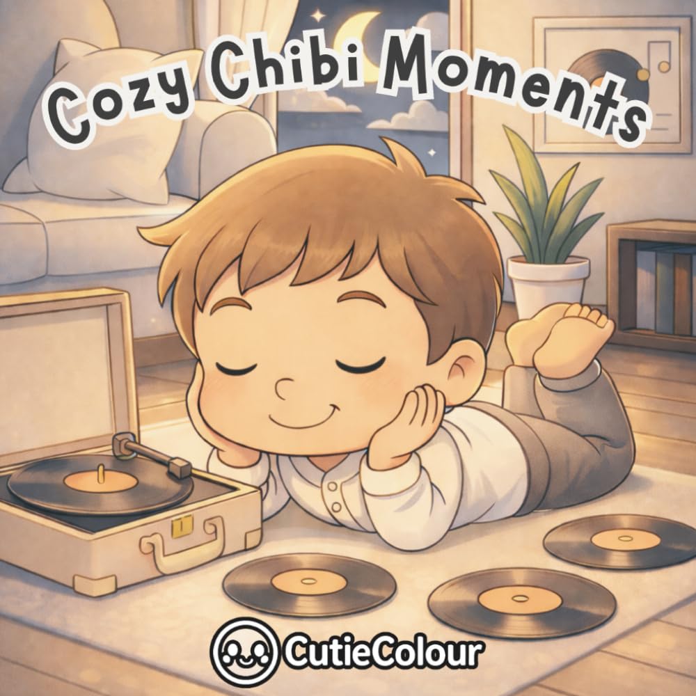 Cozy Chibi Moments: 25 Image Colouring Book for Teens and Adults Featuring Chibi Characters Enjoying Peaceful, Heart Warming Moments.