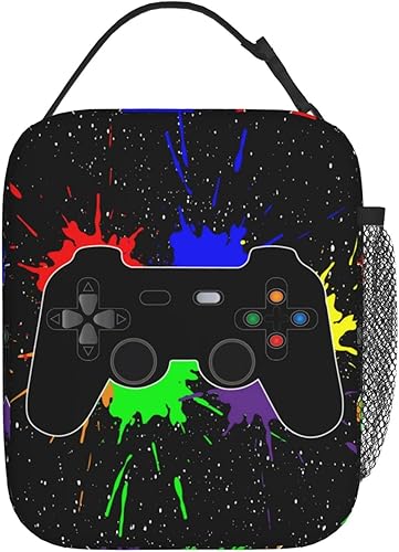 Miniatura 3 de Bolsa de almuerzo con diseño de videojuegos para niños y niñas, reutilizable, con joystick, aislada, bolsas de comida portátil para la escuela,