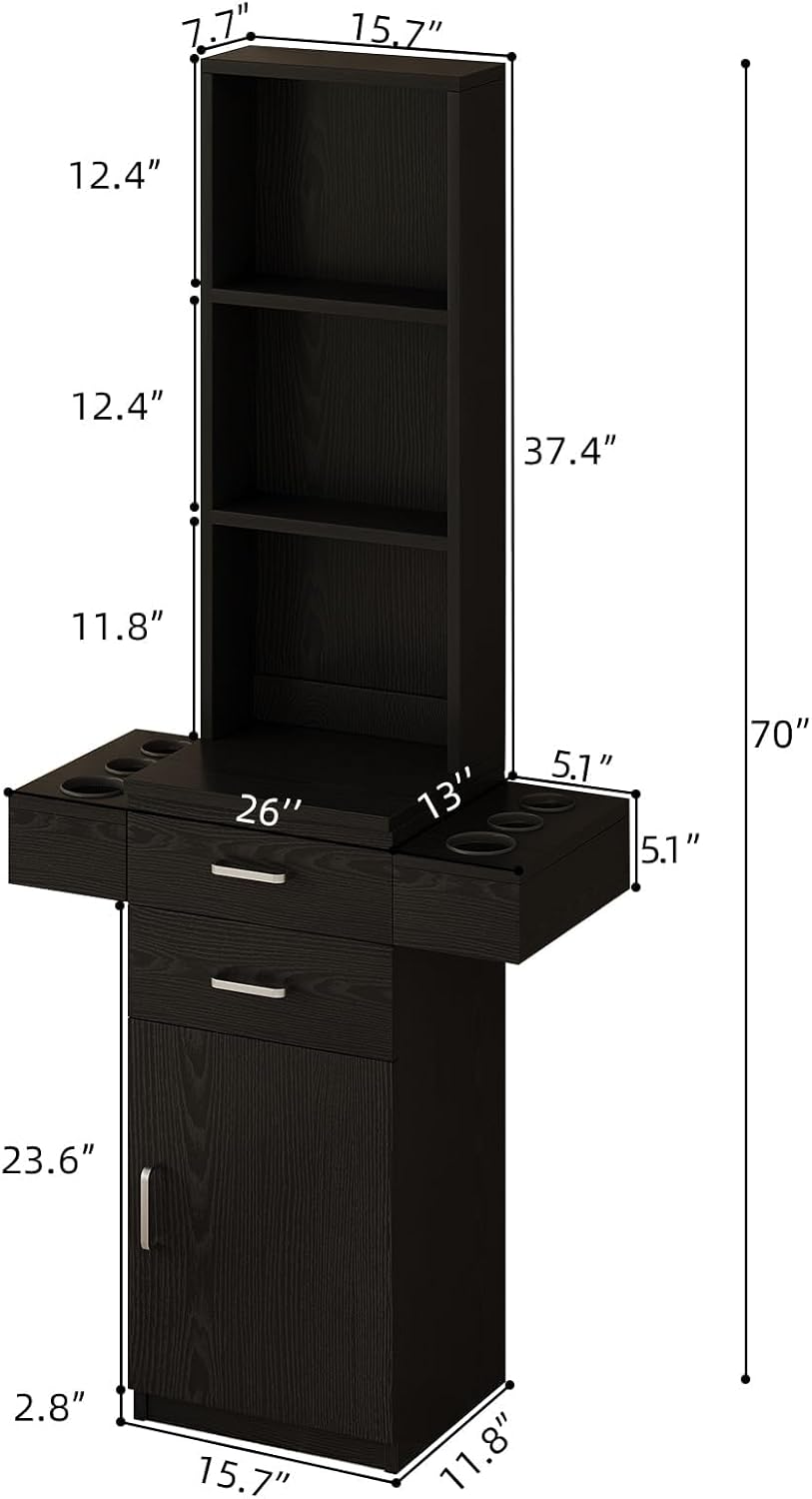 4ever2buy Salon Station for Hair Stylist, Black Barber Station Hair Salon Station, Hair Station Equipment Hair Dryer Holder, Black