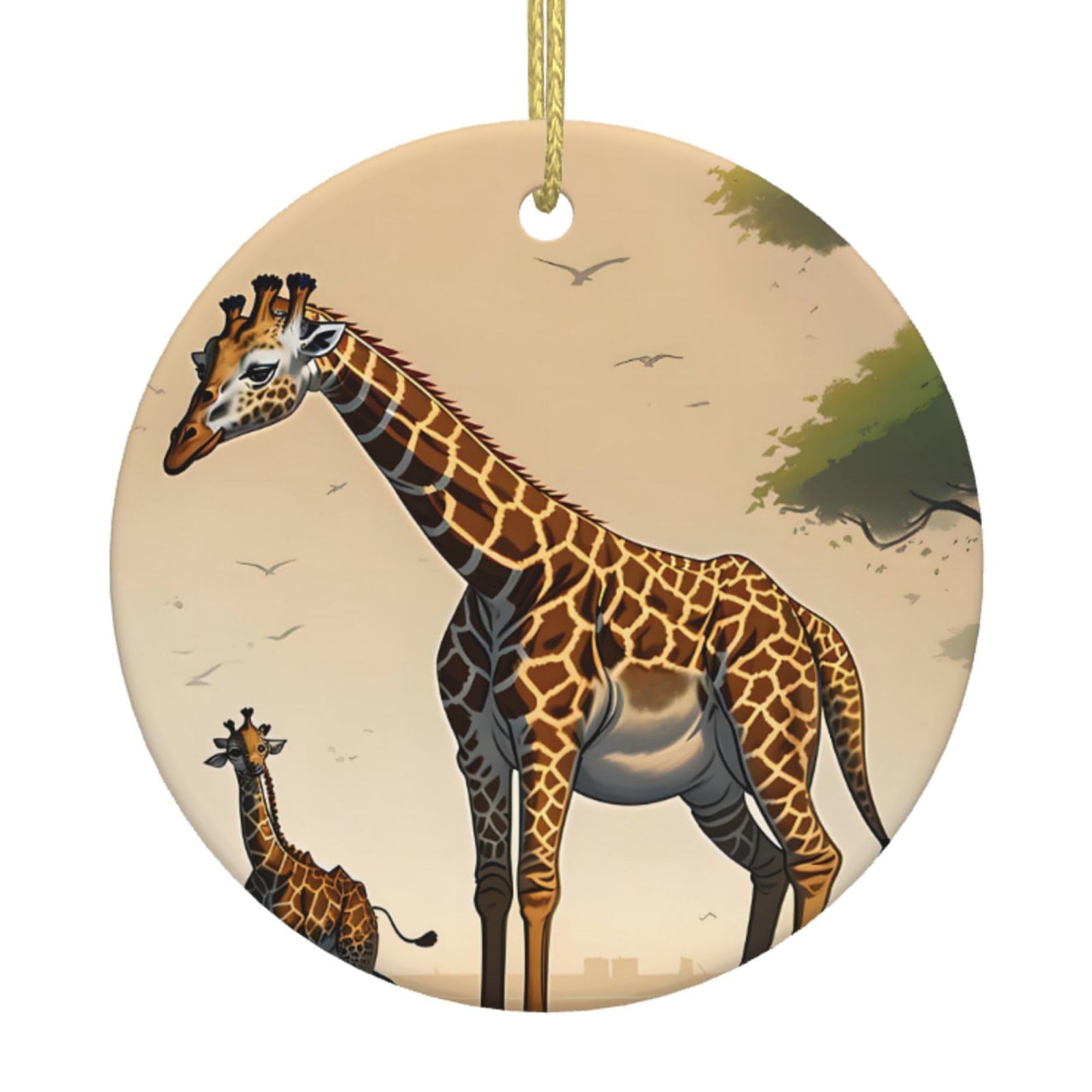Mother and Child Giraffe Printed Christmas Tree Ceramic Ornaments Holiday Decoration Christmas Unique Pendant for Christmas Party