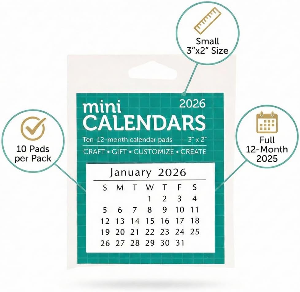 Paper Accents Mini Tear Off Calendar Pads 2026, 3 x 2 Inch, Scrapbooking Calendar Tabs, Monthly Tear Off Pages for Planners Journals and Paper Crafts, 10 Pack image 2