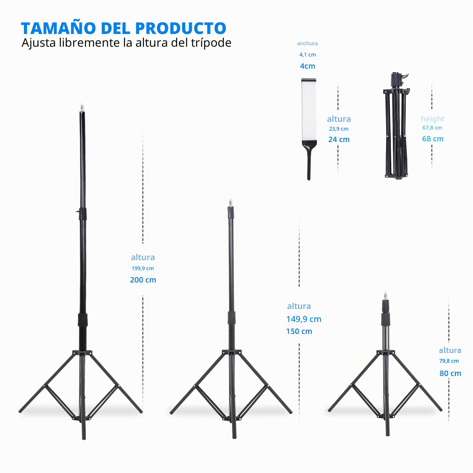 Luz LED de Cuatro Brazos para Fotografía, Lámpara Cosmética, Luz de Pestañas con Trípode y Soporte para Teléfono para Maquillaje, Pestañas, Cejas, Tatuaje, Manicura, Stream, Fotografía de Producto