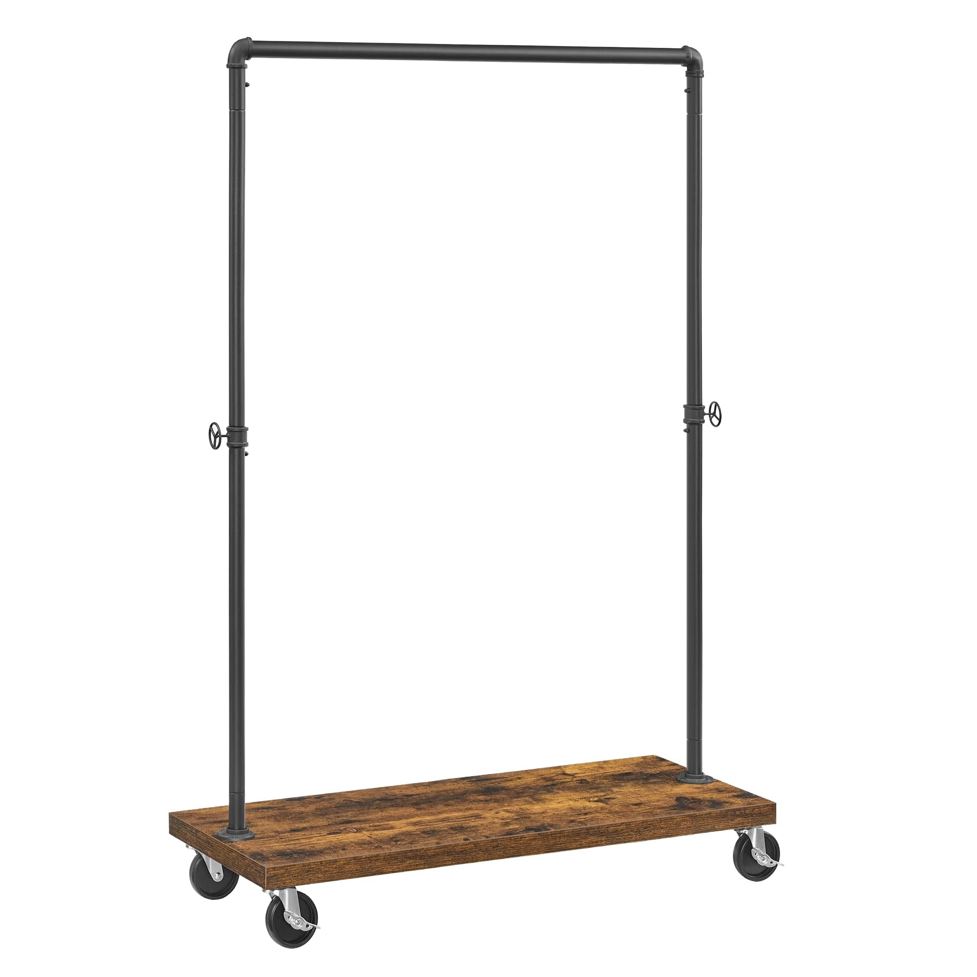 VASAGLE Wieszak na ubrania Heavy Duty, ładowność całkowita 80 kg, drążek na ubrania z drążkiem na wieszaki 98,5 cm, wieszak na ubrania z półką do przechowywania, rustykalny brąz i czerń HSR65BXV1