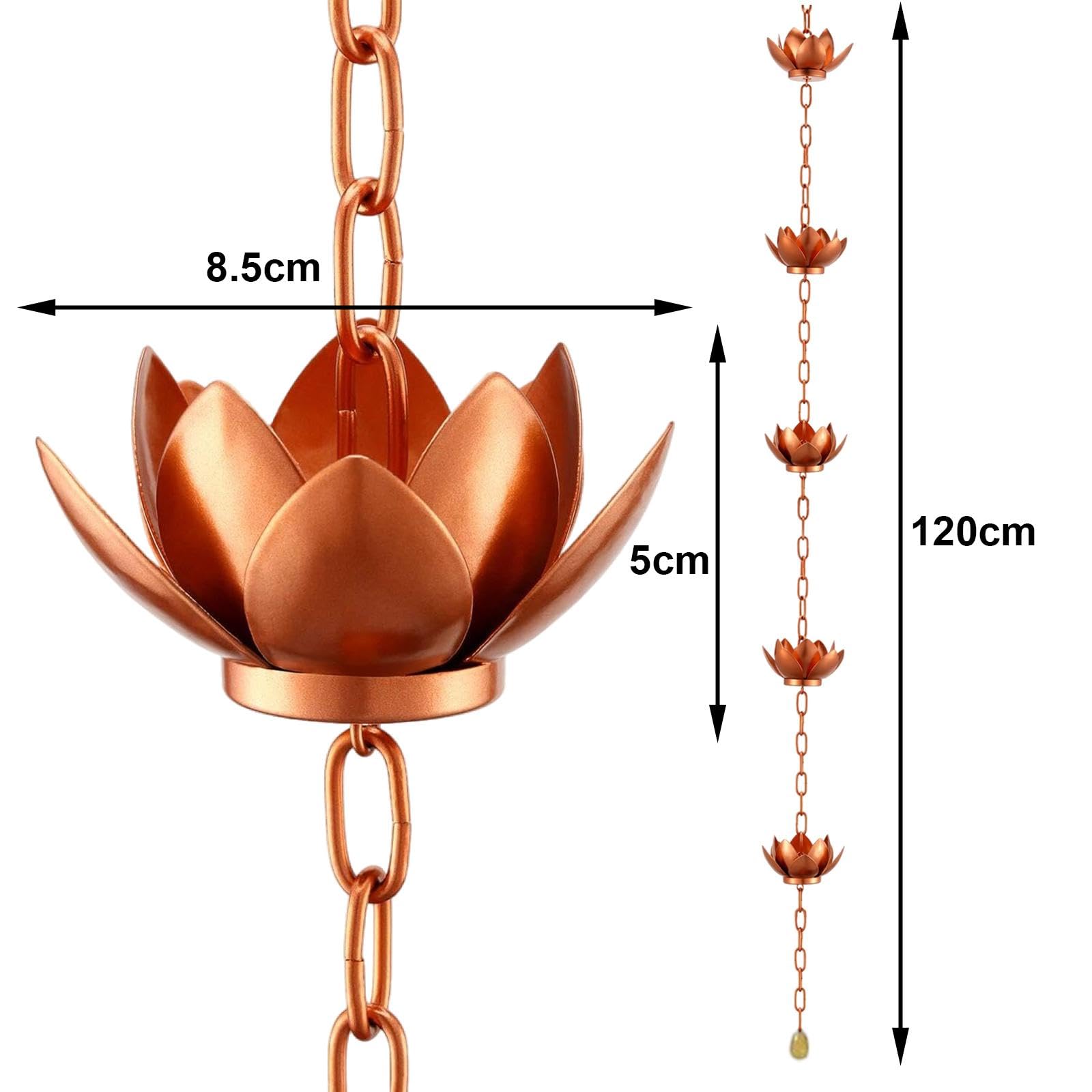Chaîne de Pluie En Métal, Lotus pour Gouttières, Chaîne D'attrape-Pluie, Chaînes Récupération D’eau de Pluie Détourner L’eau, Chaîne Pluie Suspendue Lotus Cup, pour Décorations Jardin En Plein Air