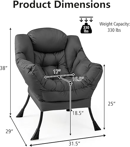 Miniatura 3 de DORTALA Silla perezosa moderna, sofá individual con bolsillo lateral y reposabrazos, sillas de ocio modernas tapizadas suaves, adecuadas para sala