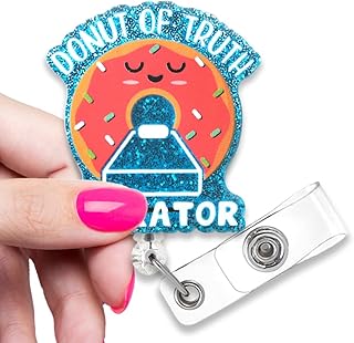 ZBBFSCSB Funny Donut of Truth Operator Blue Glitter Badge Reel, Retractable Nurse ID Office Work Badge, Cute Donut Badge Reel for CT Technicians Radiology Technicians Cat Scan
