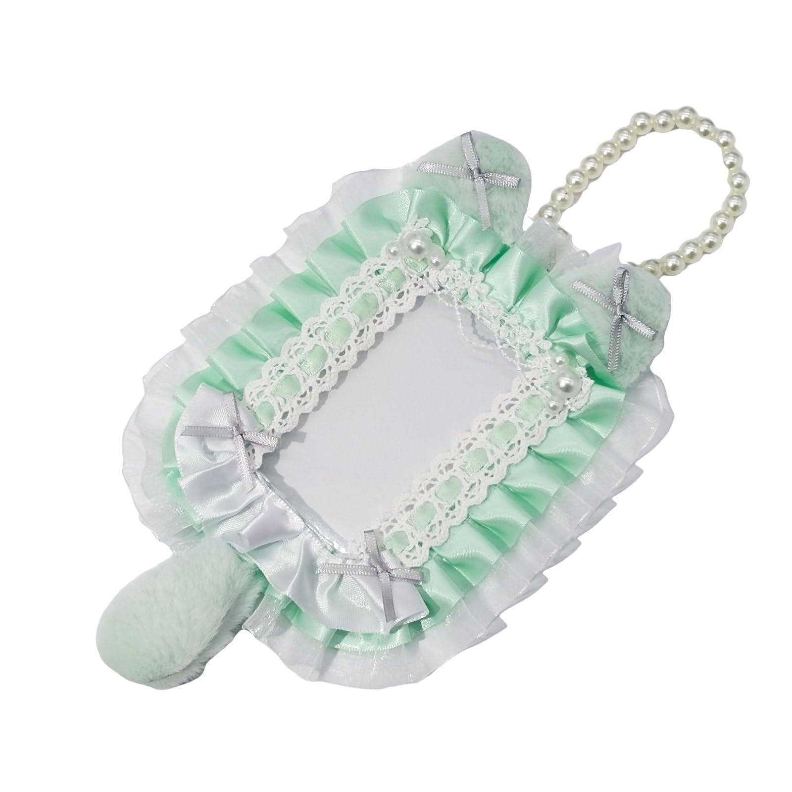 Plush Cats Ears Photo Card Holder with Chain Pendant Photocard Case Bag Charm Keychain Decoration for Women Girl