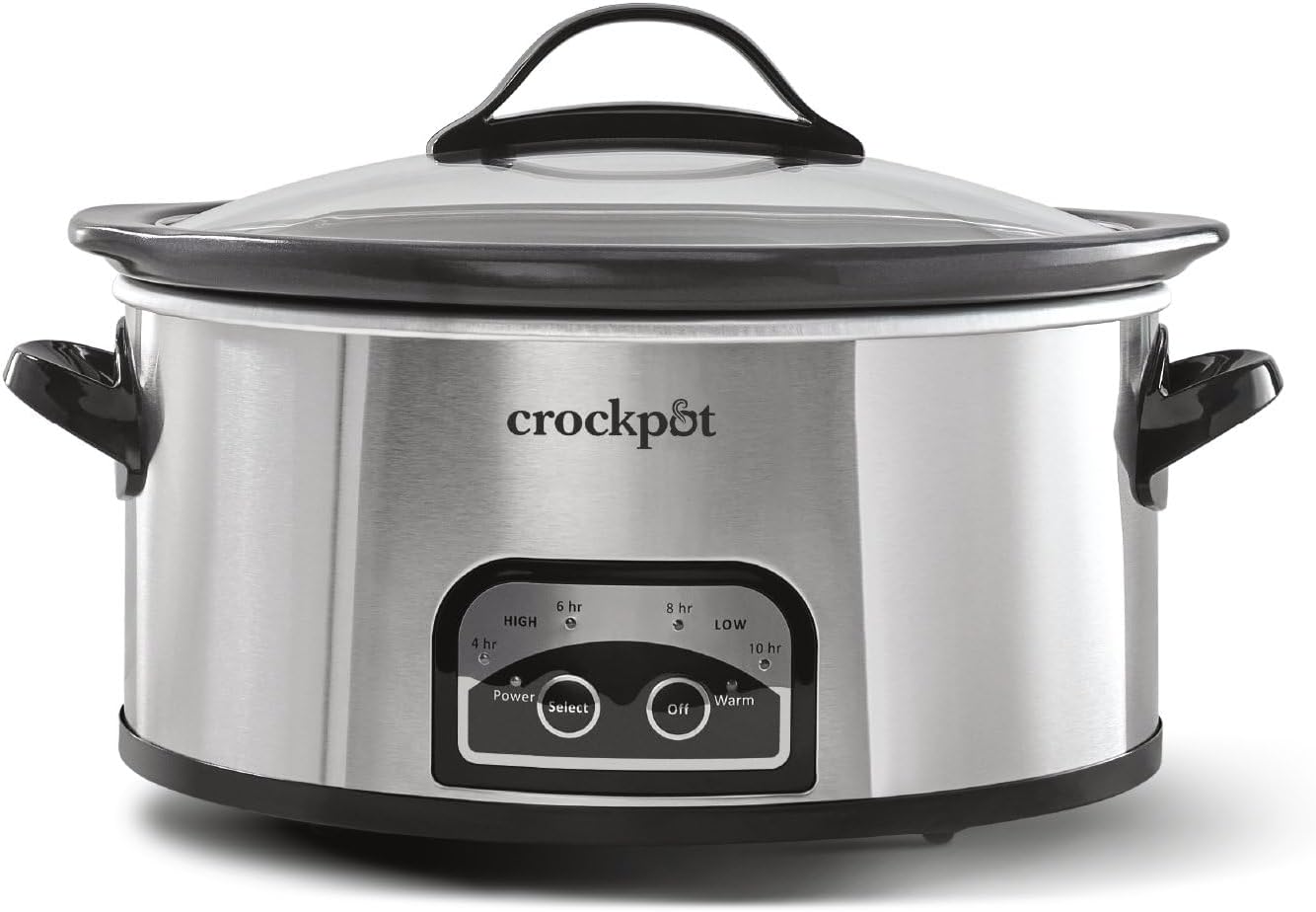 Crock-Pot 6 Quart Programmable Slow Cooker with Timer and Auto Food Warmer Setting, Stainless Steel Stainless Steel 6 Quarts