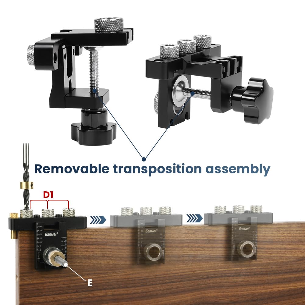 Flintronic Dima per Spinatura Legno, 8/10/15 MM Spinatrice per Legno, 3 in 1 Dima per Fori a Tasca, con clip di posizionamento di regolabile Localizzatore Guida di Perforazione Regolabile