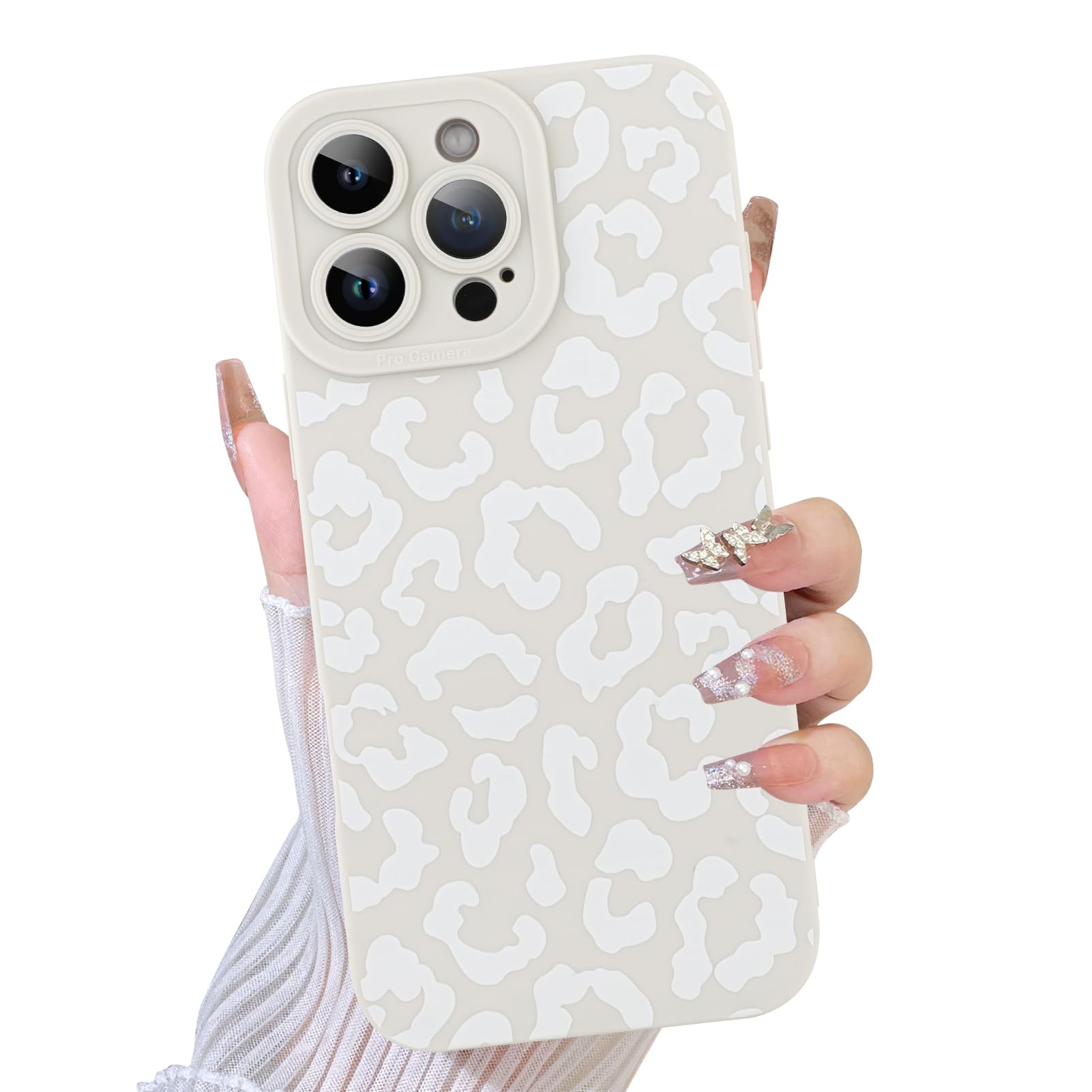TEAUGHT Compatible with iPhone 16 Pro Max Case Cute Pattern White Leopard Print Cheetah Shockproof Silicone Phone Cover for Girls Women -White