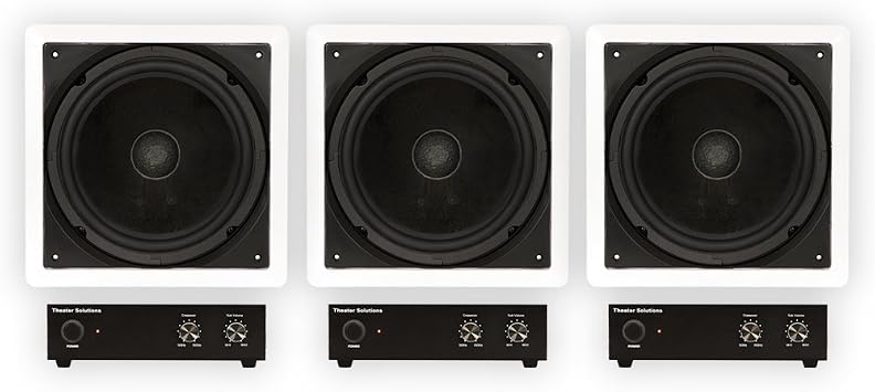 Theater Solutions TS1000 Flush Mount 10" Subwoofer Speaker and Amp 3 Pack