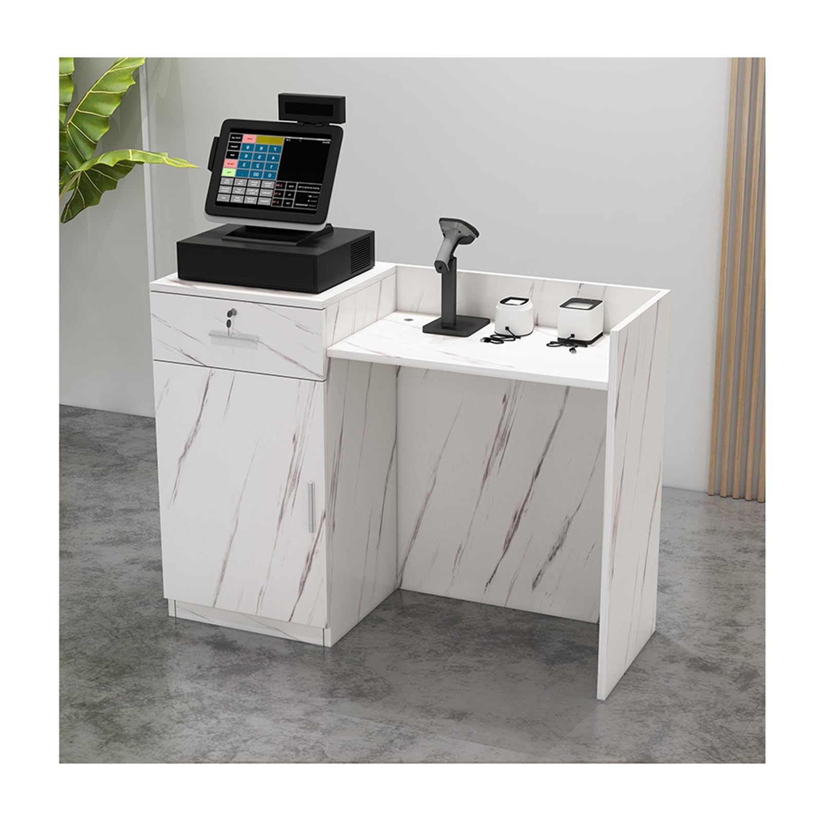 Wooden Reception Desk with Lockable Drawers Front Counter Table for Office & Home Stylish Footed Design (L120cm/47.2in) Ideal for Sales & Reception